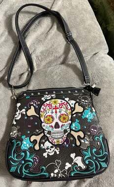 Sugar Skull purse  Day of the Dead Crossbody Handbag, for concealed carry by ￼ c